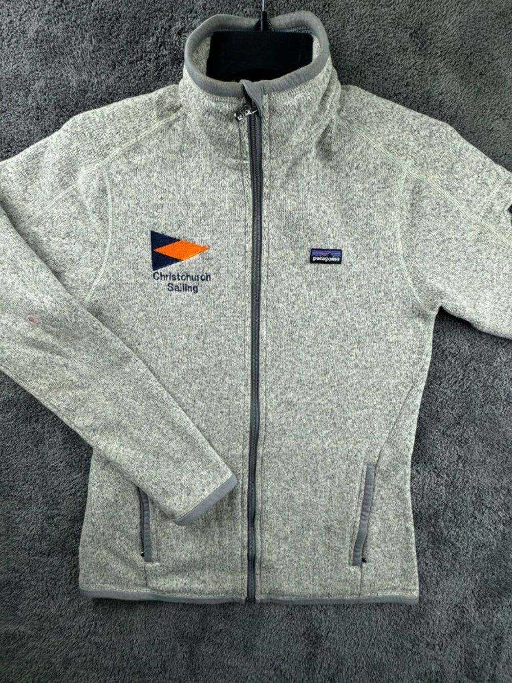 Patagonia Women Jacket Sailing Small Full Zip Pockets Outdoors Fleece Gray Beige